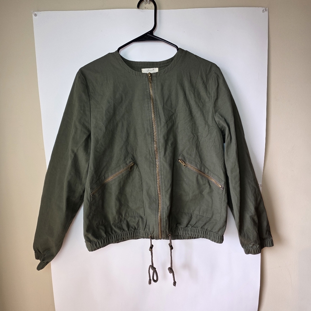 Olive Green Women's Zipper Jacket Cotton Utility Gorpcore Granola Size L